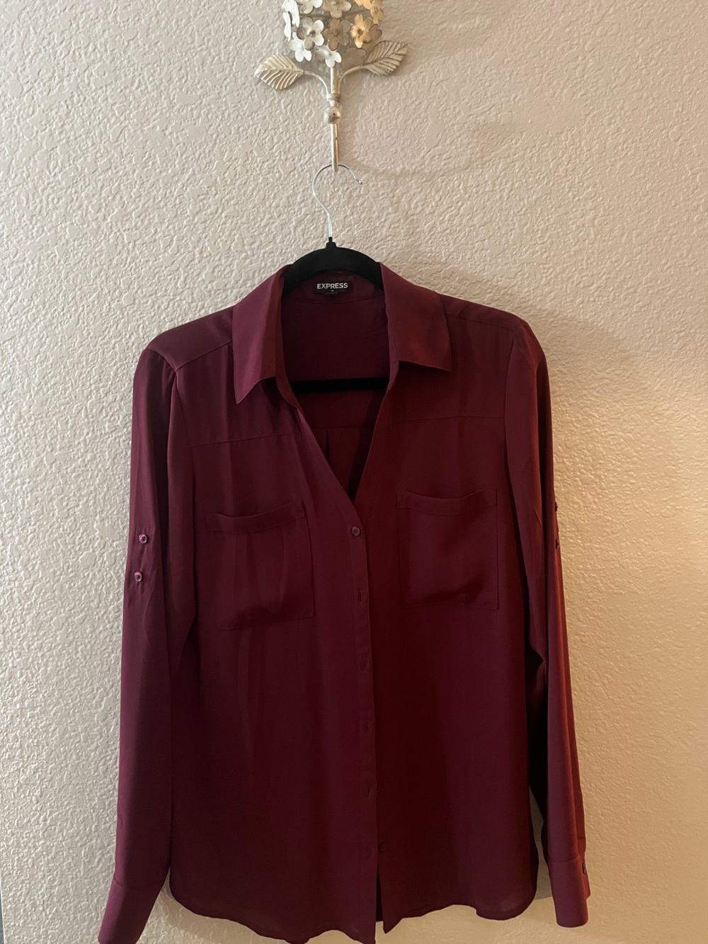 Express Women's Long-Sleeve Button-Up Shirt in Wine